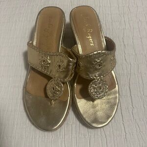 Jack Rogers, Women’s Gold Sandal Wedge, size 7